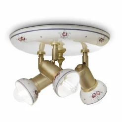 Plafoniera Rotonda 3 Faretti in Ottone e Ceramica Dipinta a Mano - Savona