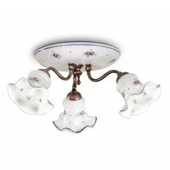 Plafoniera Vintage Artigianale in Ferro e Ceramica Decorata a Mano - Chieti