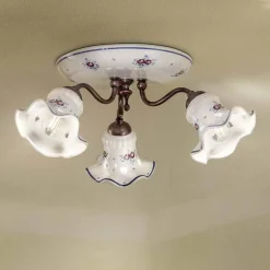 Plafoniera Vintage Artigianale in Ferro e Ceramica Decorata a Mano - Chieti