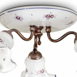 Plafoniera Vintage Artigianale in Ferro e Ceramica Decorata a Mano - Chieti