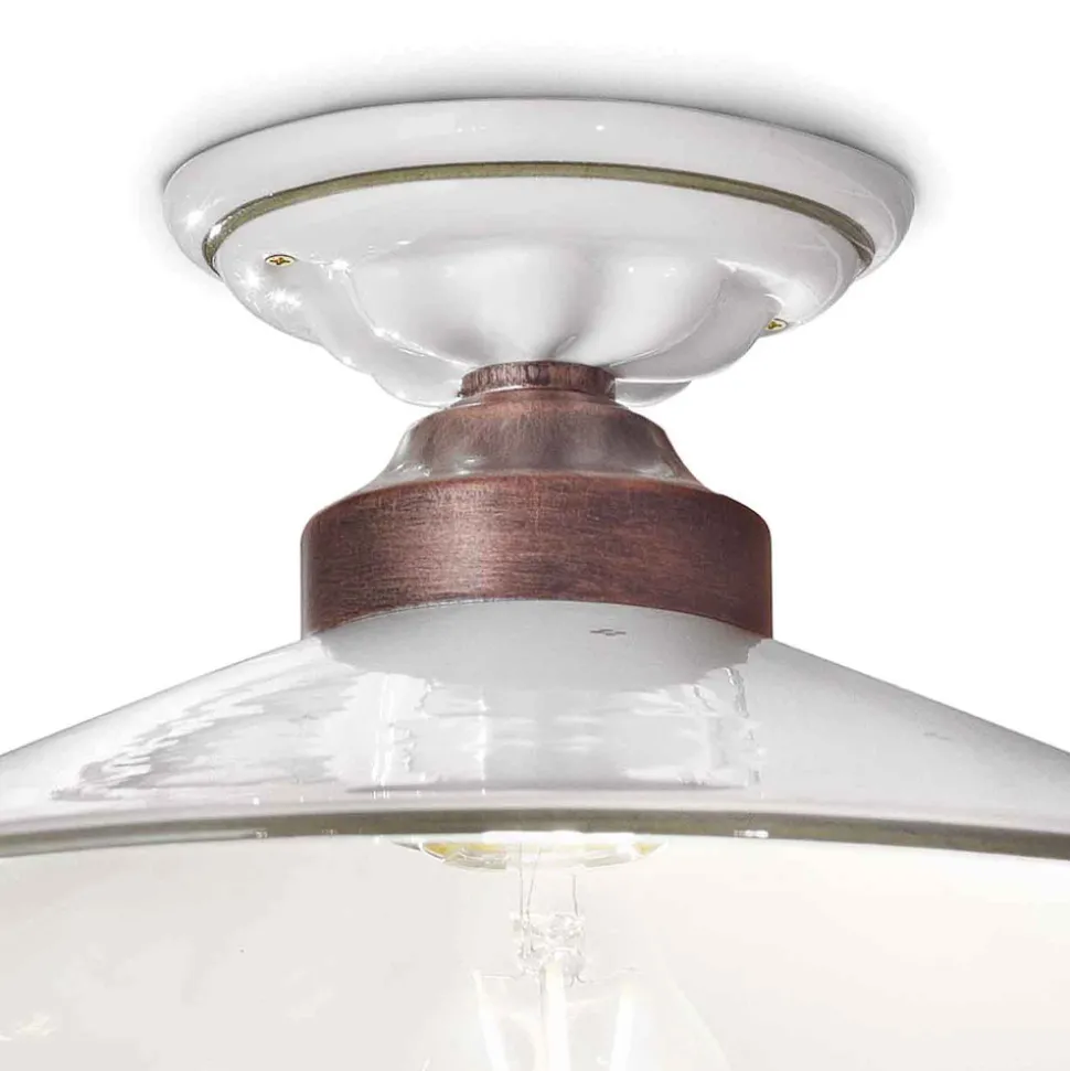 Plafoniera Vintage in Ceramica e Ferro Fatta a Mano in 3 Misure - Asti