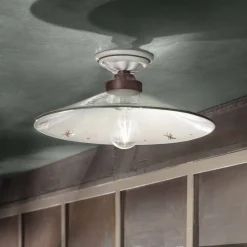 Plafoniera Vintage in Ceramica e Ferro Fatta a Mano in 3 Misure - Asti