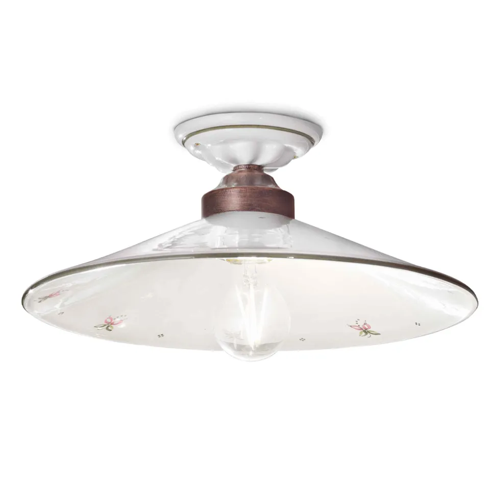 Plafoniera Vintage in Ceramica e Ferro Fatta a Mano in 3 Misure - Asti