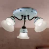 Plafoniera Vintage in Ferro, Vetro e Ceramica Decorata a Mano - Ferrara