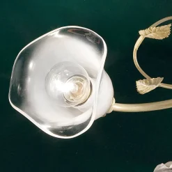 Plafoniera Vintage 3 o 4 Luci in Ferro, Vetro e Rose di Ceramica - Siena