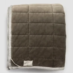 Plaid in Raso di Cotone e Ciniglia con Bordo in Lurex, Gesso o Retrò - Tortoro