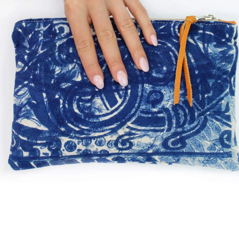 Pochette Artistica Stampata a Mano Pezzo Unico in Cotone, 2 Pezzi