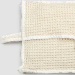 Pochette in Cotone Nido d'Ape Bianco Naturale con Bottone Madreperla - Anteha