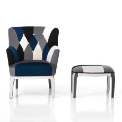 Poltrona con Pouf in Tessuto Patchwork - Bromo