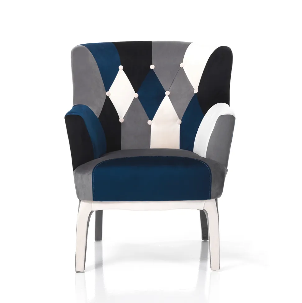 Poltrona con Pouf in Tessuto Patchwork - Bromo