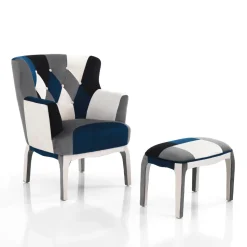 Poltrona con Pouf in Tessuto Patchwork - Bromo