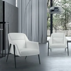 Poltrona con Struttura in Acciaio Nero e Seduta in Ecopelle Made in Italy - Modena