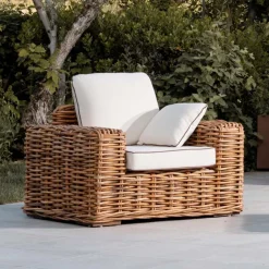 Poltrona da Esterno in Rattan Naturale con Cuscini Inclusi – Keira