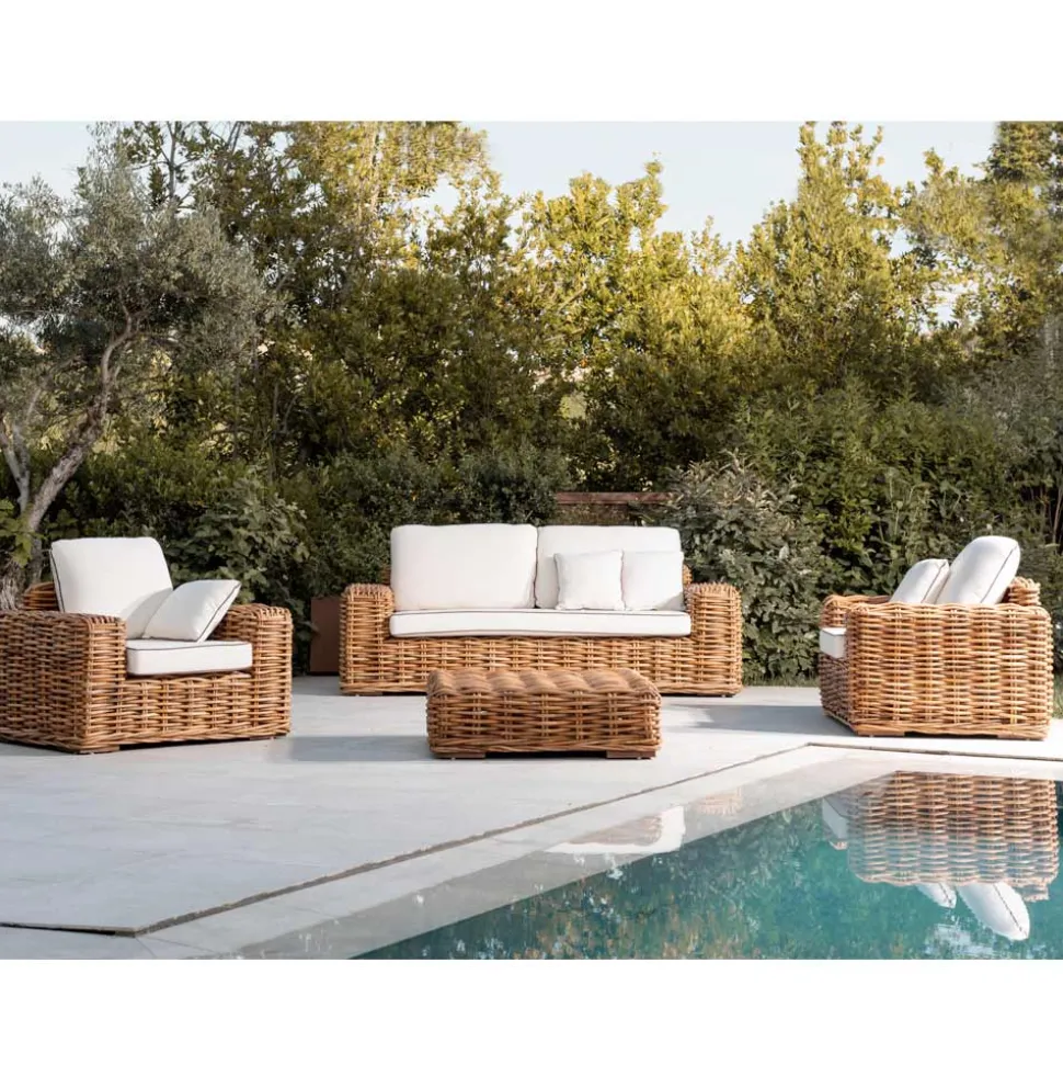 Poltrona da Esterno in Rattan Naturale con Cuscini Inclusi – Keira
