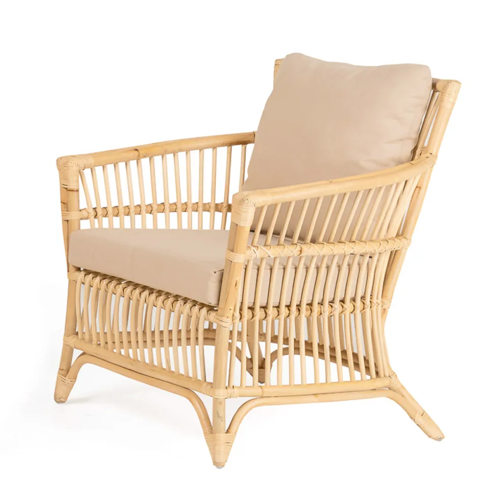 Poltrona da Esterno in Rattan Naturale Completa di Cuscini – Bellaria