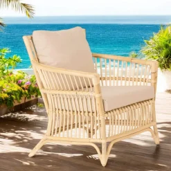 Poltrona da Esterno in Rattan Naturale Completa di Cuscini – Bellaria