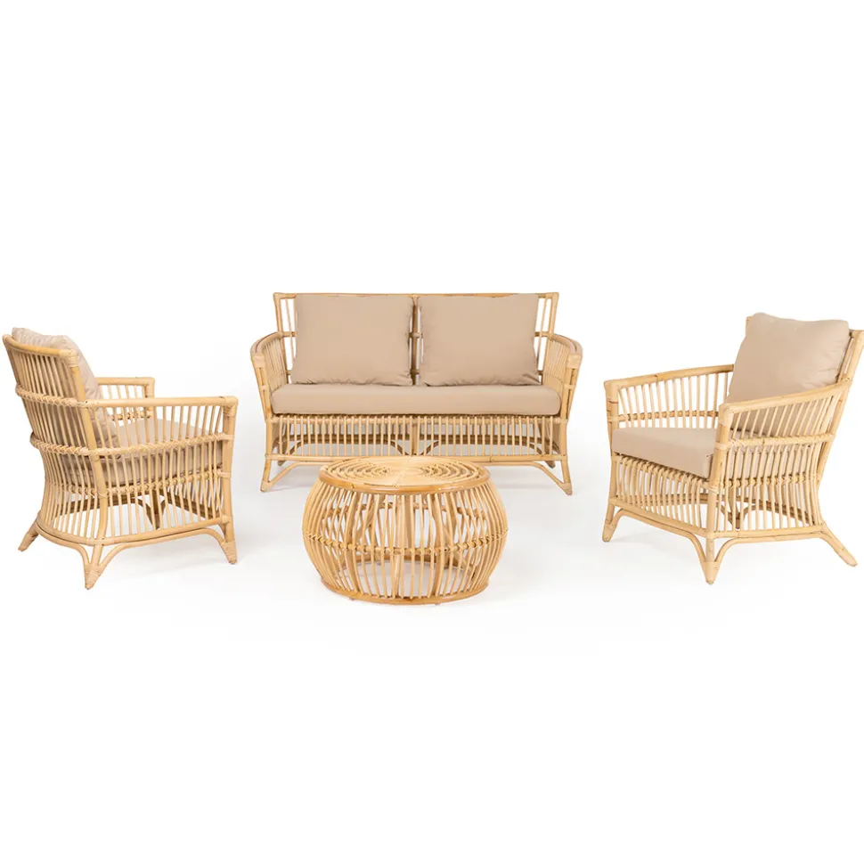 Poltrona da Esterno in Rattan Naturale Completa di Cuscini – Bellaria