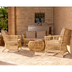 Poltrona da Esterno in Rattan Naturale Completa di Cuscini – Bellaria