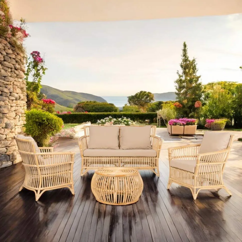 Poltrona da Esterno in Rattan Naturale Completa di Cuscini – Bellaria