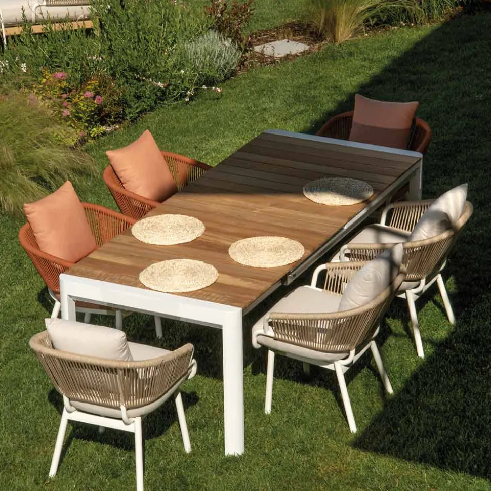 Poltrona da Giardino con Struttura in Alluminio e Corde con Cuscini - Tenda