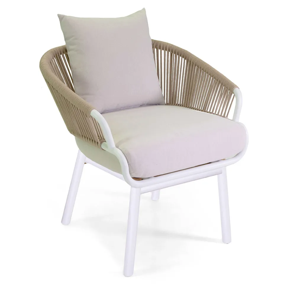 Poltrona da Giardino con Struttura in Alluminio e Corde con Cuscini - Tenda