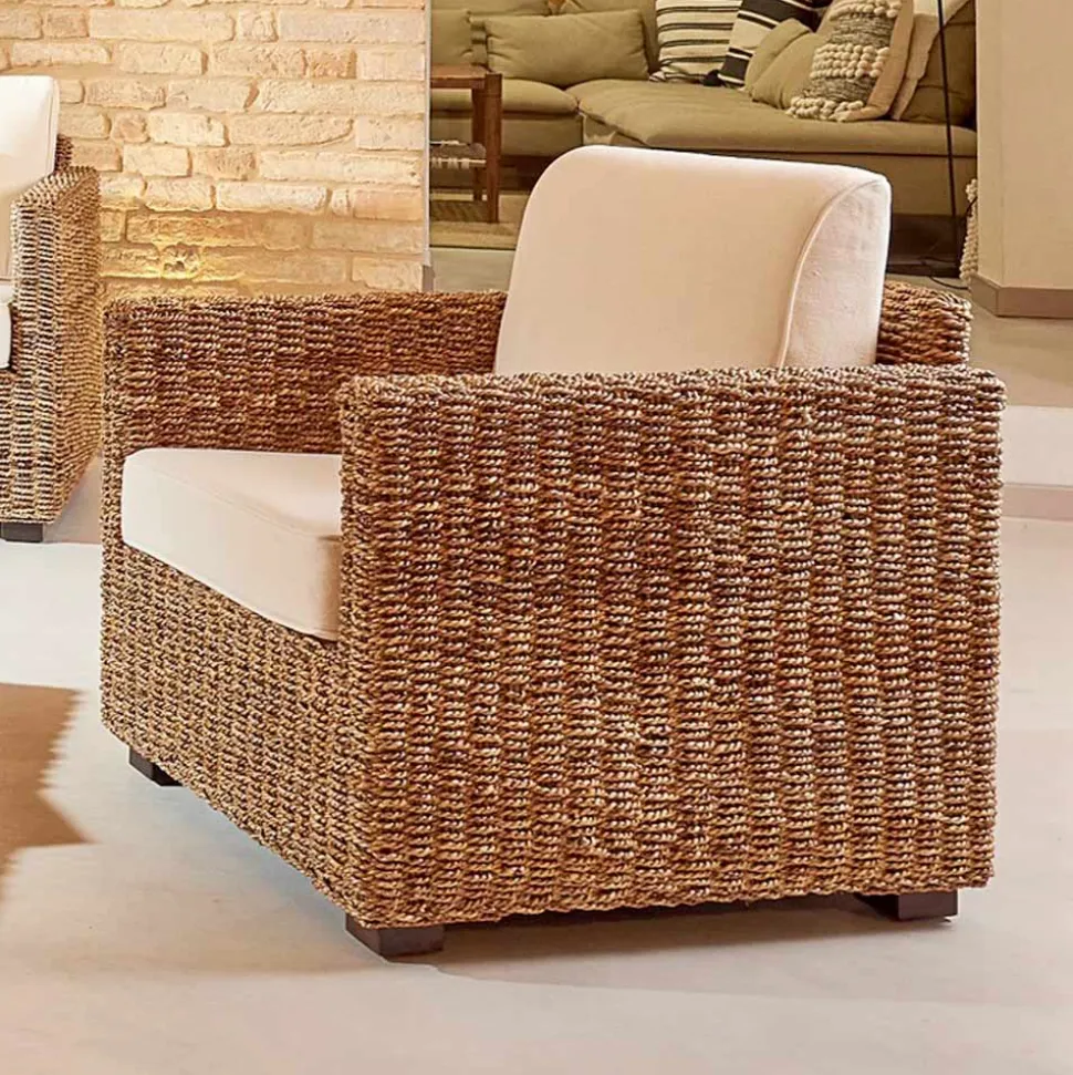 Poltrona da Giardino in Abaca Naturale con Cuscini – Raziel