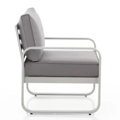 Poltrona da Giardino in Alluminio Bianco Avorio Opaco e Cuscini Grigio - Avoir