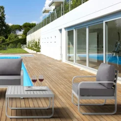 Poltrona da Giardino in Alluminio Bianco Avorio Opaco e Cuscini Grigio - Avoir