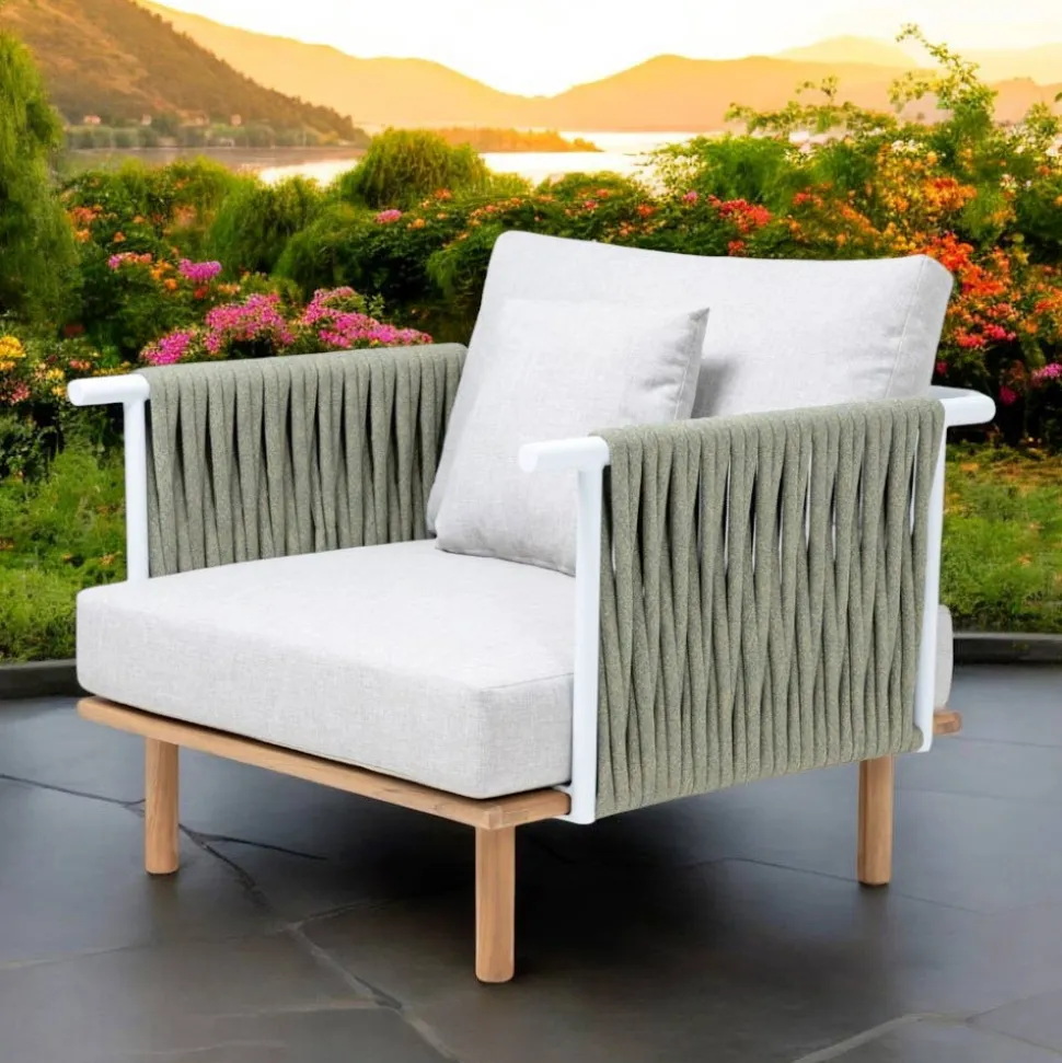 Poltrona da Giardino in Teak, Intreccio in Corda e Cuscini - Bellatrix