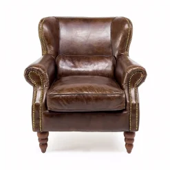 Poltrona da Interno Completamente in Cuoio Vintage Effetto Invecchiato - Timbro