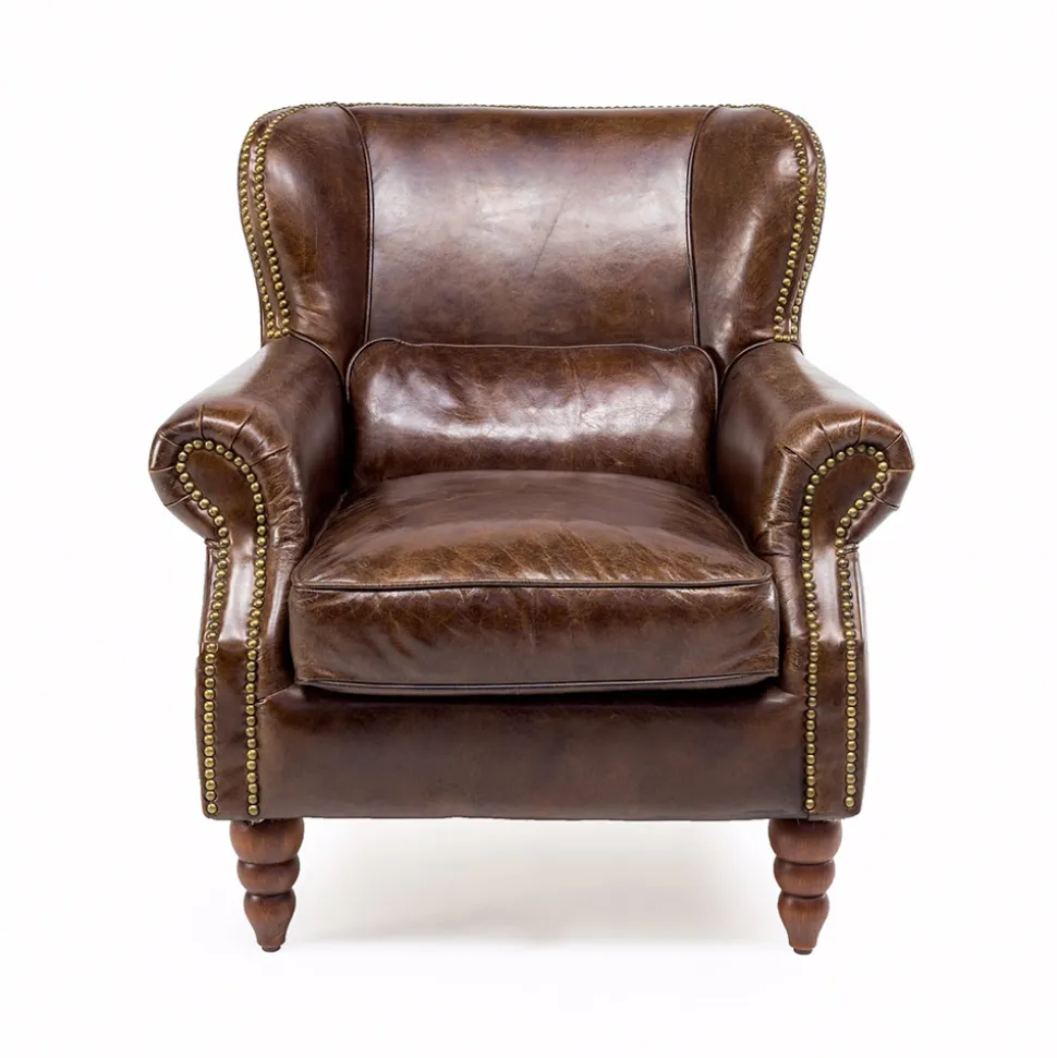 Poltrona da Interno Completamente in Cuoio Vintage Effetto Invecchiato - Timbro