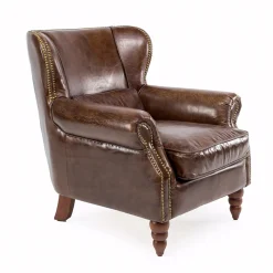Poltrona da Interno Completamente in Cuoio Vintage Effetto Invecchiato - Timbro