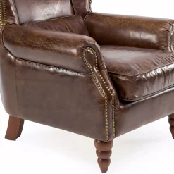 Poltrona da Interno Completamente in Cuoio Vintage Effetto Invecchiato - Timbro