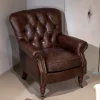 Poltrona da Interno Interamente Realizzata in Cuoio Vintage Effetto Invecchiato - Timbro