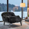 Poltrona da salotto bassa in pelle e pelo nero, made in Italy, Eli