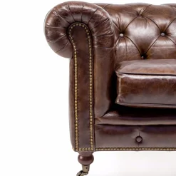 Poltrona da Salotto in Cuoio Vintage Effetto Invecchiato con Ruote e Braccioli - Timbro
