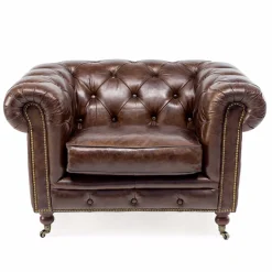 Poltrona da Salotto in Cuoio Vintage Effetto Invecchiato con Ruote e Braccioli - Timbro