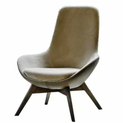 Poltrona da Salotto in Pelle e Tessuto con Base in Legno Made in Italy - Ama