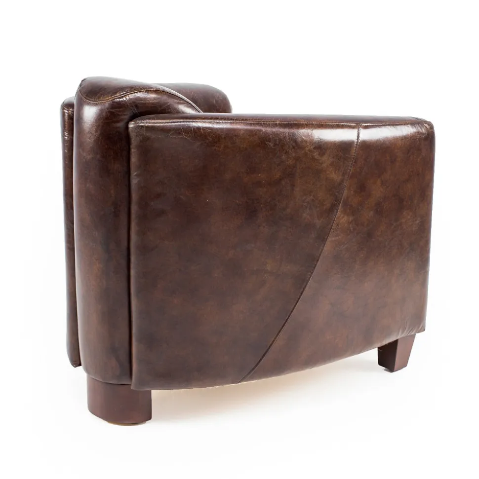Poltrona da Salotto Interamente Realizzata in Cuoio Vintage Effetto Invecchiato - Timbro