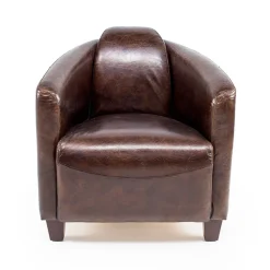 Poltrona da Salotto Interamente Realizzata in Cuoio Vintage Effetto Invecchiato - Timbro