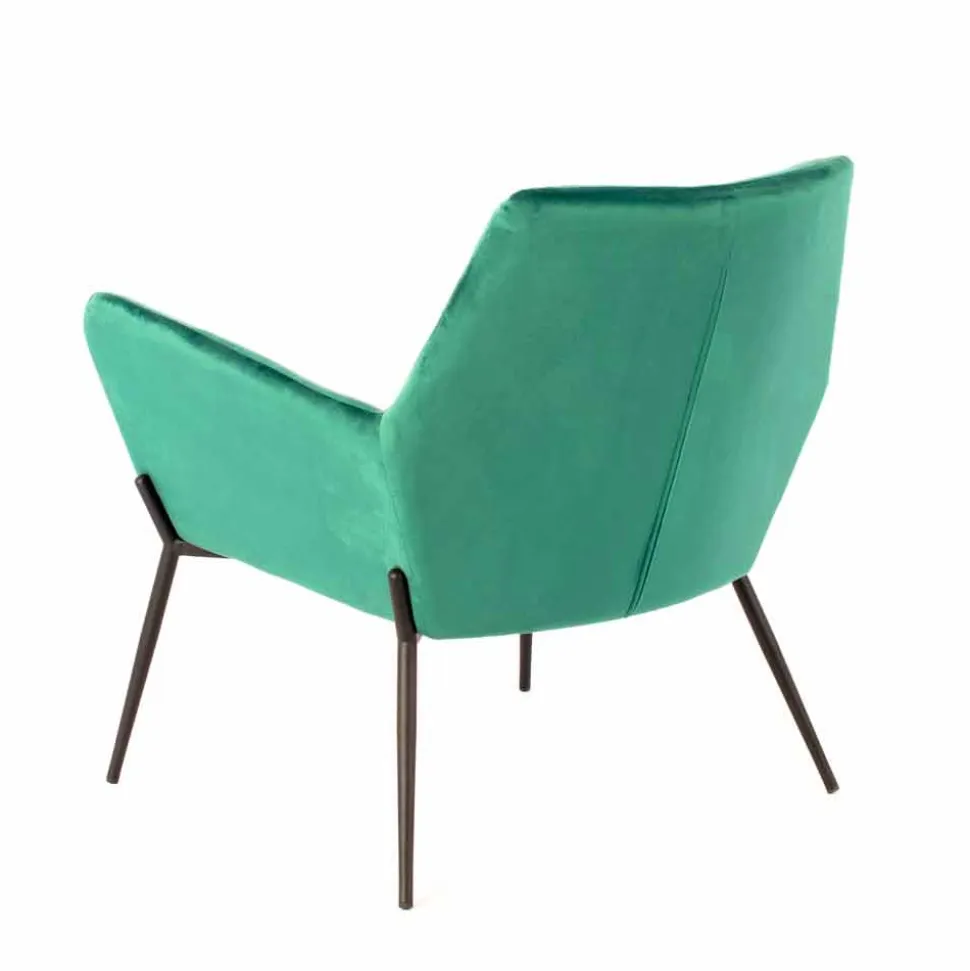Poltrona da Salotto Moderna in Velluto Verde Petrolio e Metallo Nero – Tonica
