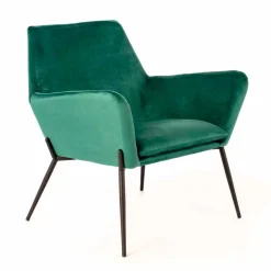 Poltrona da Salotto Moderna in Velluto Verde Petrolio e Metallo Nero – Tonica