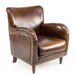 Poltrona da Soggiorno Realizzata in Cuoio Vintage Effetto Invecchiato - Timbro