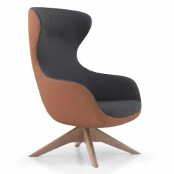Poltrona Girevole in Pelle con Base in Legno Realizzata in Italia - Butterfly