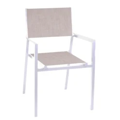Poltrona Impilabile da Giardino in Textilene Beige e Alluminio - Foglio