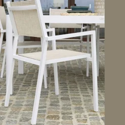 Poltrona Impilabile da Giardino in Textilene Beige e Alluminio - Foglio