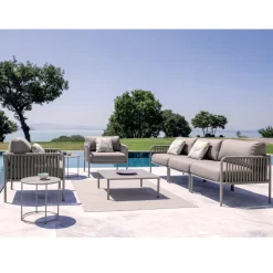 Poltrona Outdoor in Acciaio e Corda con Cuscini Made in Italy – Helga