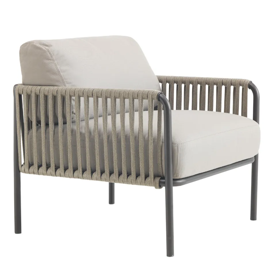 Poltrona Outdoor in Acciaio e Corda con Cuscini Made in Italy – Helga