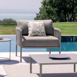 Poltrona Outdoor in Acciaio e Corda con Cuscini Made in Italy – Helga