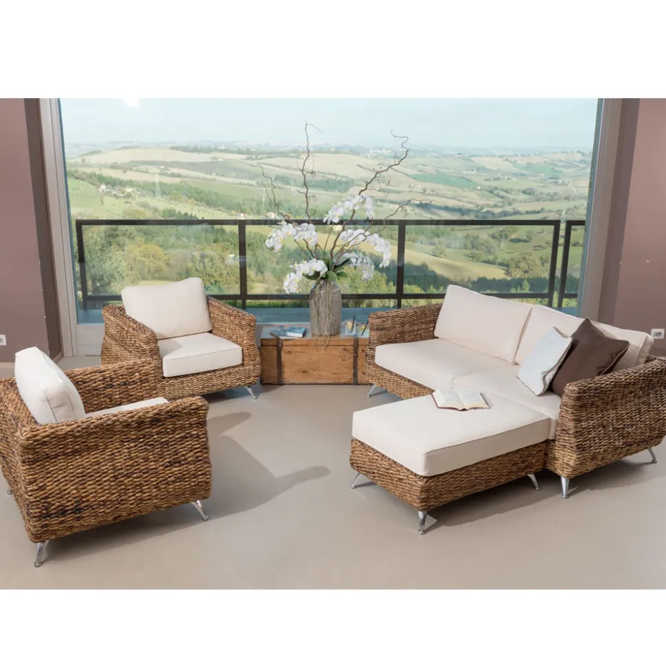 Poltrona Outdoor in Intreccio di Banano con Cuscini – Legolas